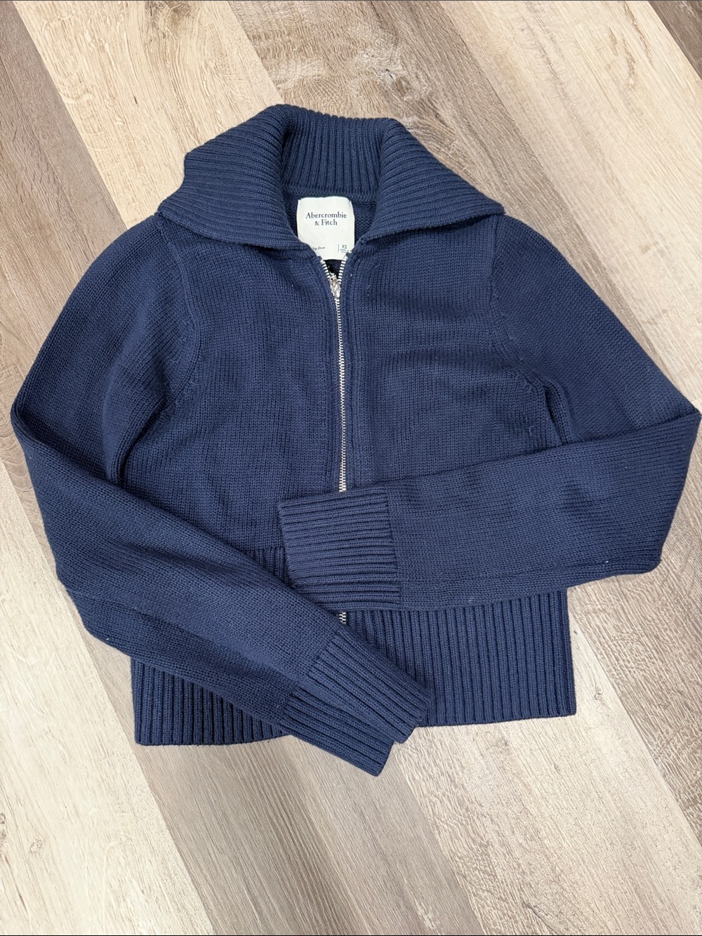 Abercrombie & Fitch Navy Zip-Up Ribbed Collar Sweater